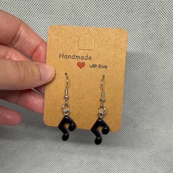 Handmade Black Music Note Earrings - Picture 1 of 6